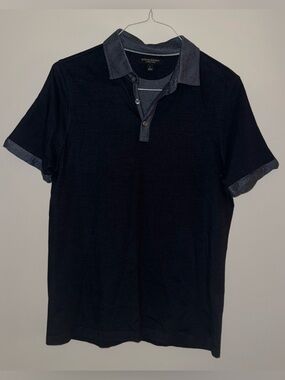 Banana Republic Mens Luxury Touch Navy Blue Polo Shirt With Contrast Collar Trim